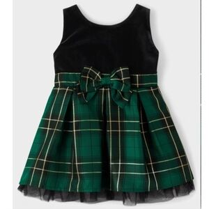 Elegant Green Plaid Dress with Bow